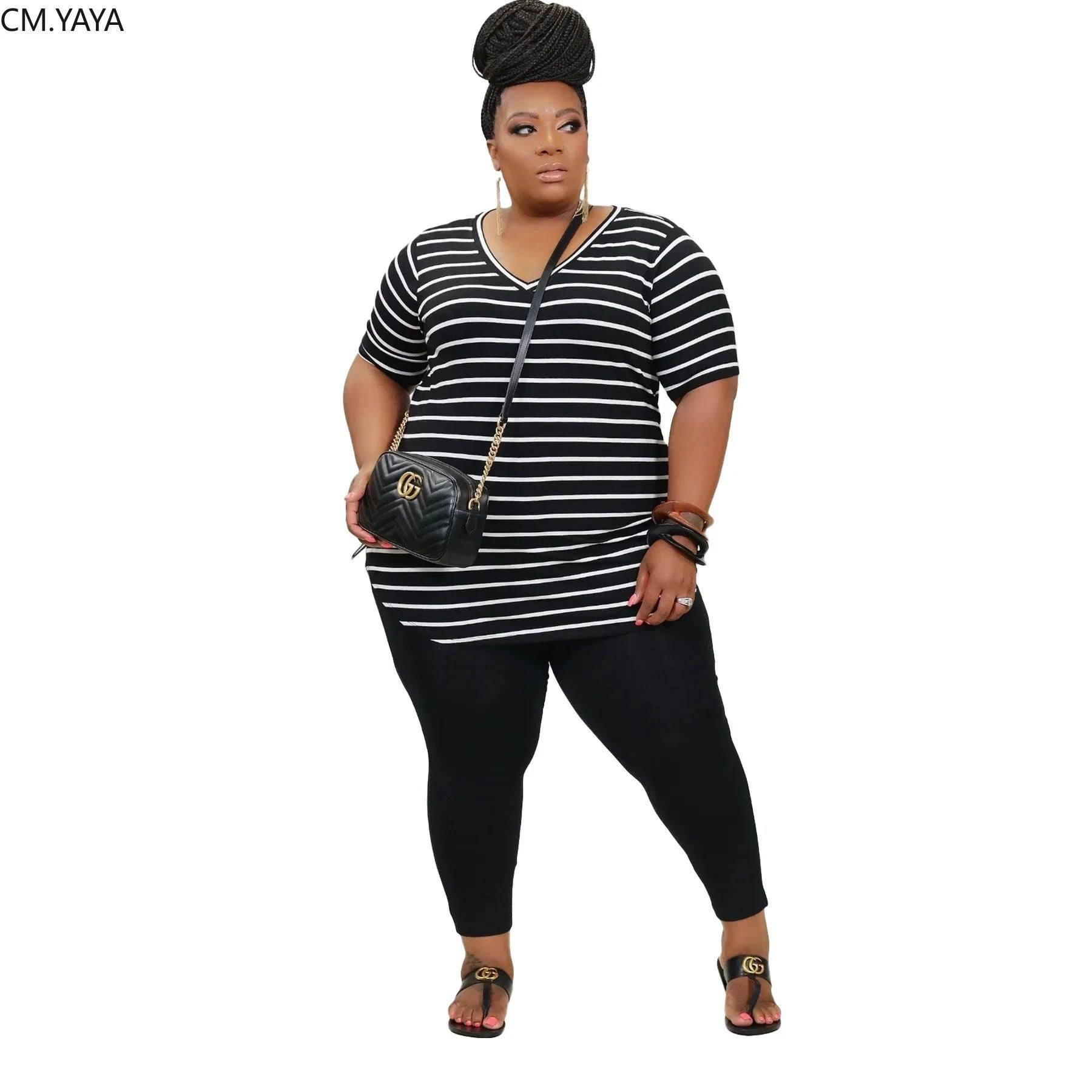 Plus Size Striped Top & Leggings Fashion Combo-1