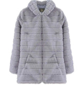 Plush padded hooded lady mink short fur coat-Silver-6