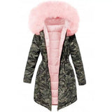 Plush Thick Coat Loose Big Fur Collar Mid-length Camouflage-2