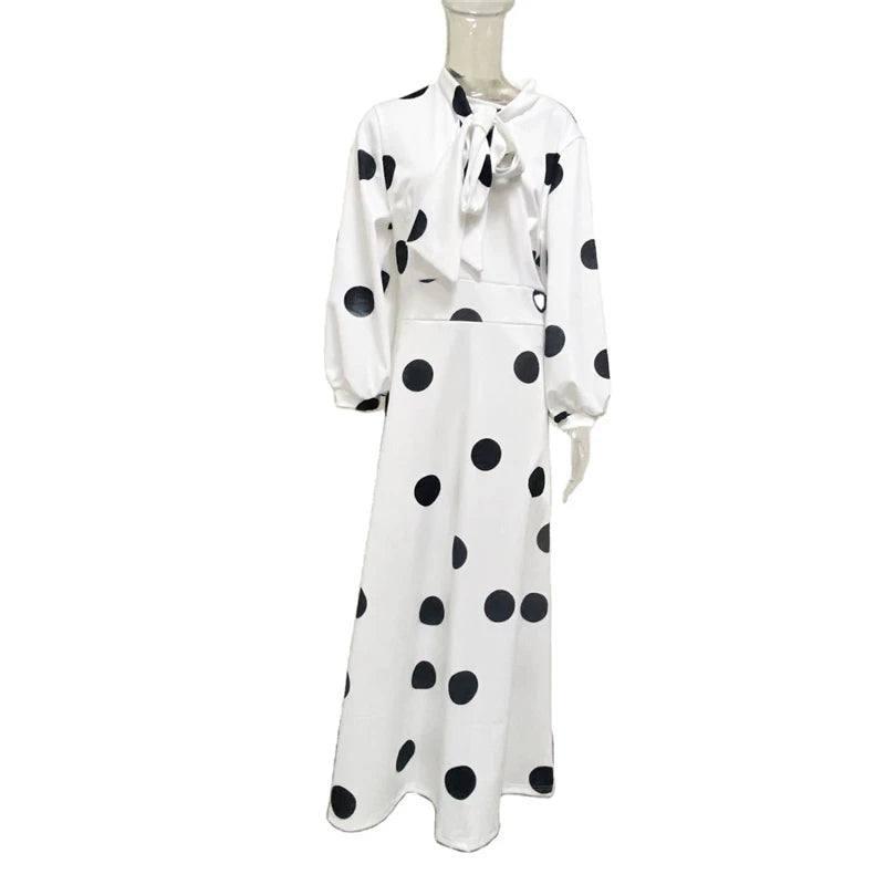 Polka Dot Maxi Dress: Trendy Plus-Size Fashion-WHITE-8