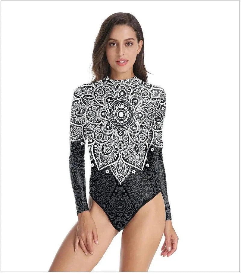 Printed Ladies One-piece Swim-Gray-2