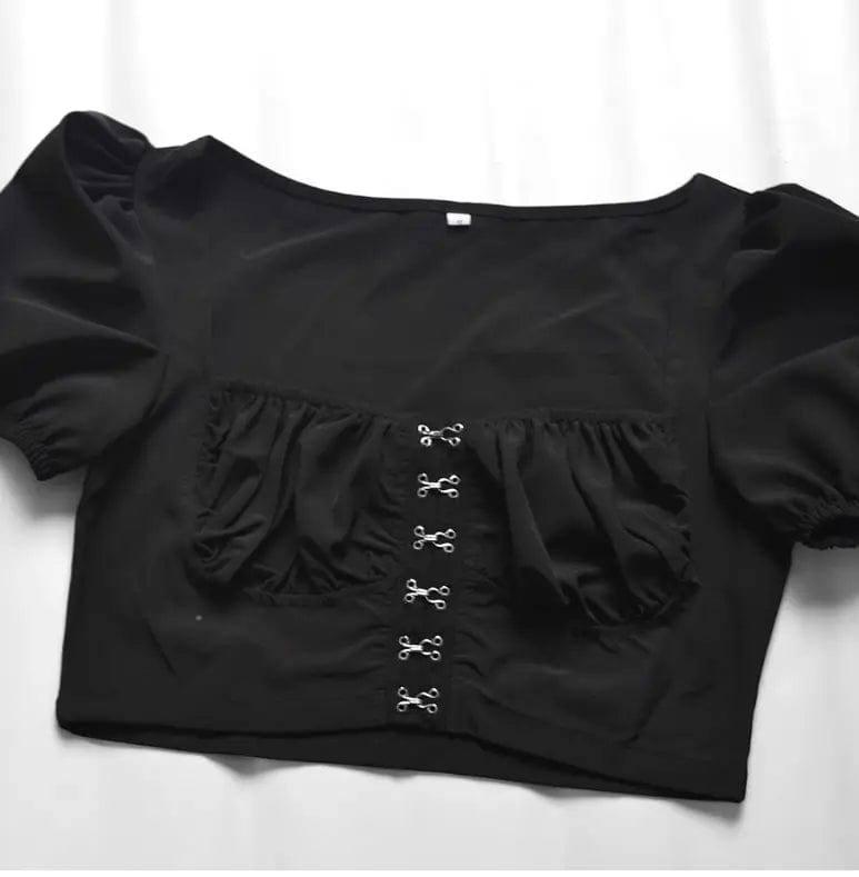 Puff Sleeve Collar Buttoned Crop Top-10