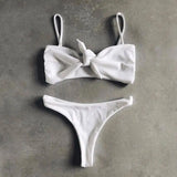 Pure Color Bikini Strap And Bow Split Swimsuit-7