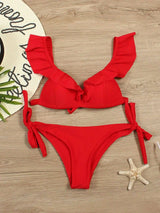 Pure Color Split Flashing Bikini European And American Sexy-Red-5