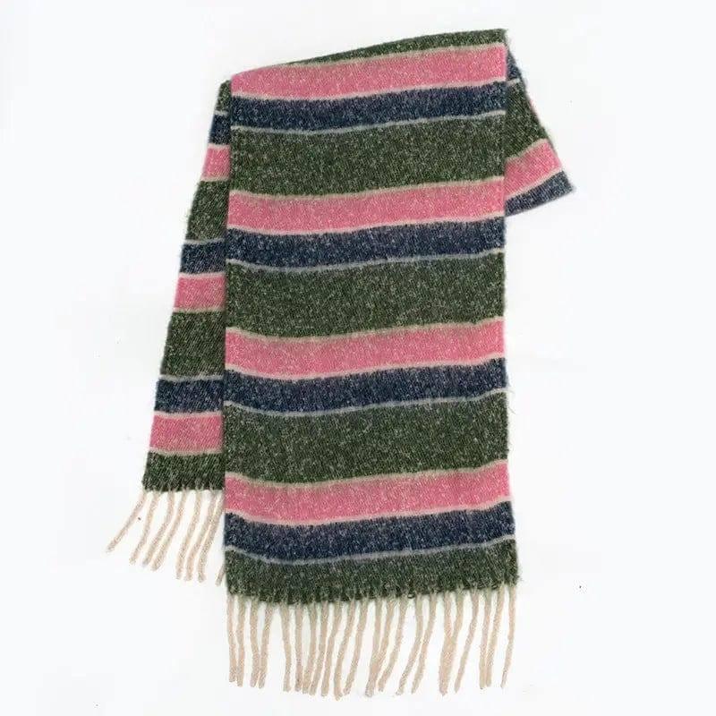 Rainbow Color-blocking Striped Soft Scarf-Light Green Stripes-5