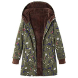 Retro flower print plus size hooded jacket top-Green1-5