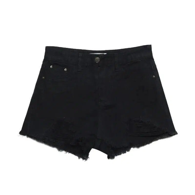 Rhinestone pocket black hole burr wild denim shorts hot-black-2