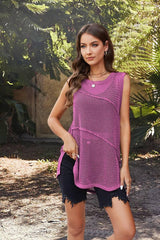 Round Neck Hollow Vest Women's Knitwear-Rose Red-12