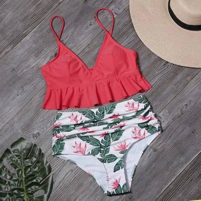 Ruffled swimwear-RoseRed-4