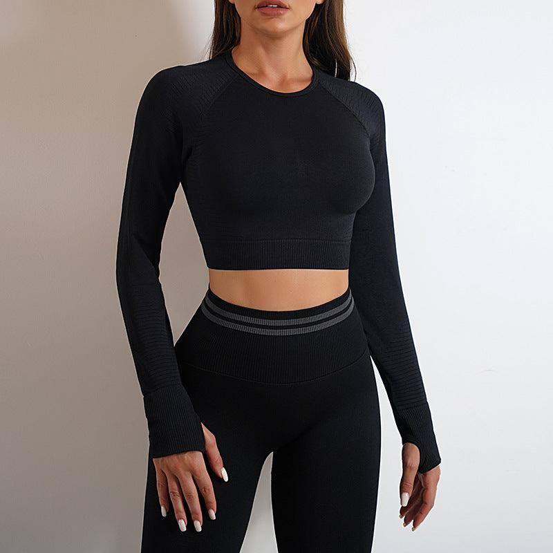 Seamless Yoga Pants Sports Gym Fitness Leggings Or Long Sleeve Tops Outfits Butt Lifting Slim Workout Sportswear Clothing-Black-4