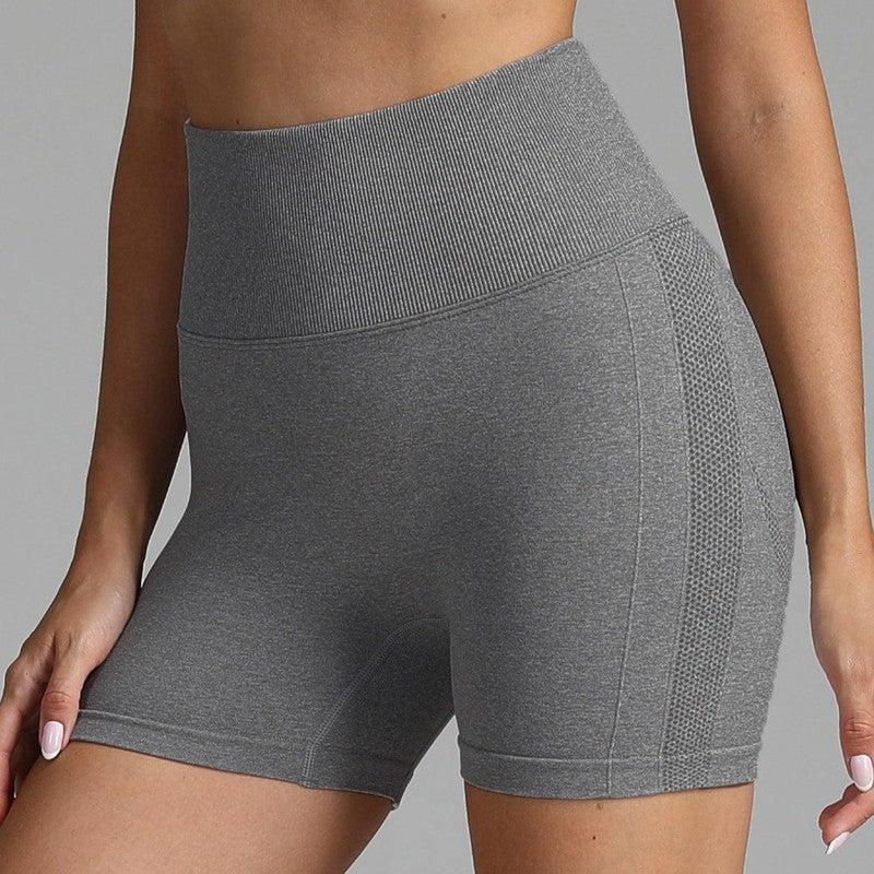Seamless Yoga Shorts Women Solid Color High Waist Hip-lifting Fitness Pants Running Sweatpants-Grey-7