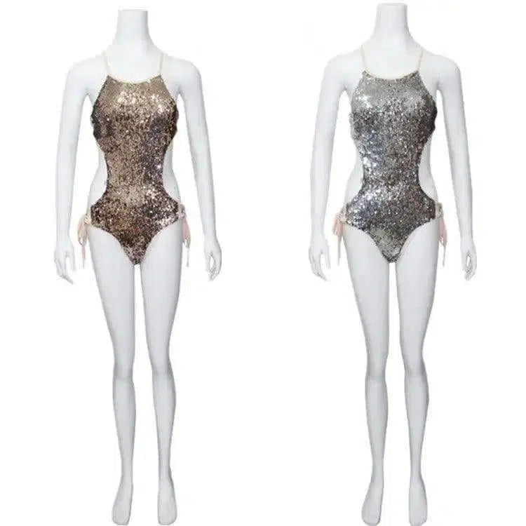 Sequined, strappy one-piece-ChampagneSilver-2