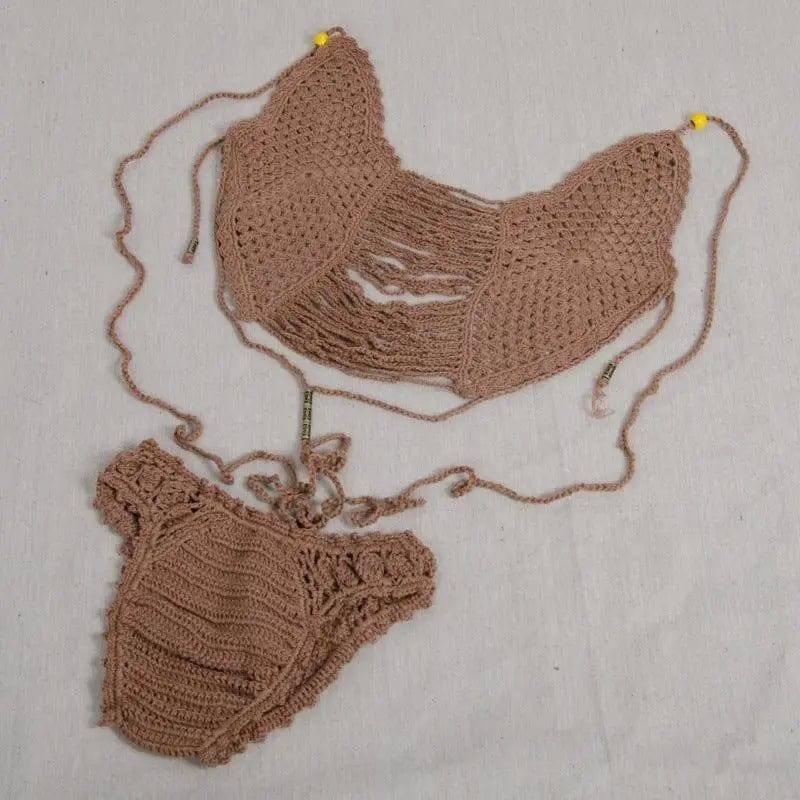 Sexy Bikini Bikini Handmade Crochet Beach Bathing-Khaki-4