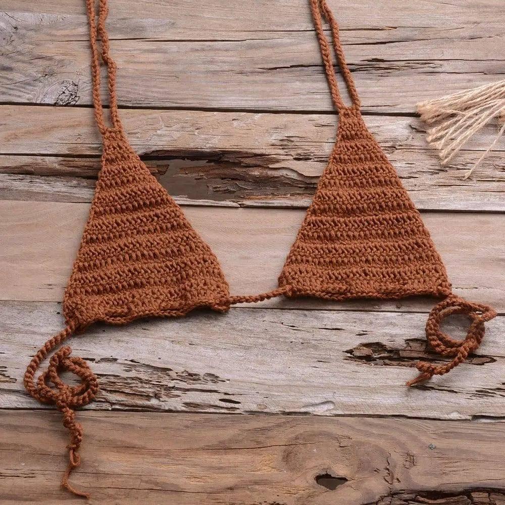 Sexy Hand Woven Beach Bikini Sexy Swimsuit-Coffee-9