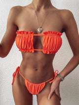 Sexy pleated bikini-Orange-4