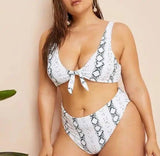 plus size knotted high waist ladies swimwear-White-1