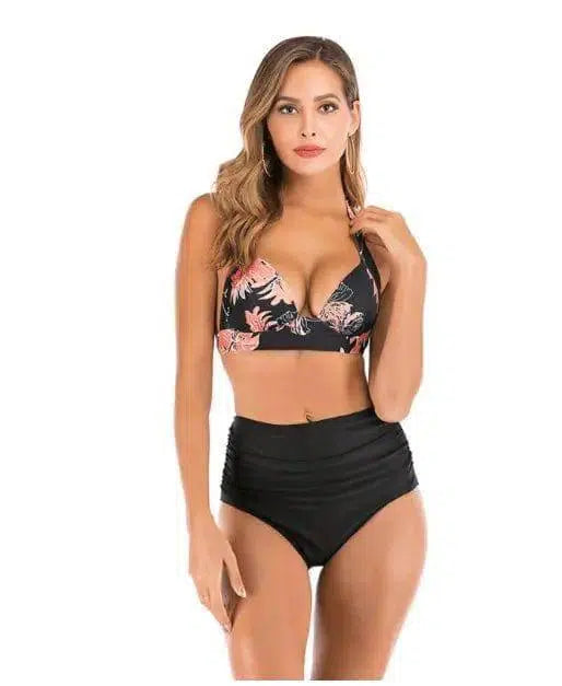 Sexy Printed High-waisted Two-piece Swimsuit-Retro-11