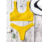 sexy solid color bikini-Yellow-2