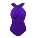 sexy solid color chest cross cover belly slimming conjoined-Purple-8