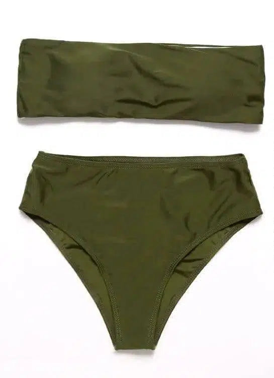 Solid Color Tube Top Two-piece Swimsuit-Green-3