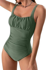 Sexy Square Neck One-piece Bikini Summer New Solid Color-Army Green-10