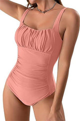 Sexy Square Neck One-piece Bikini Summer New Solid Color-Peach-19