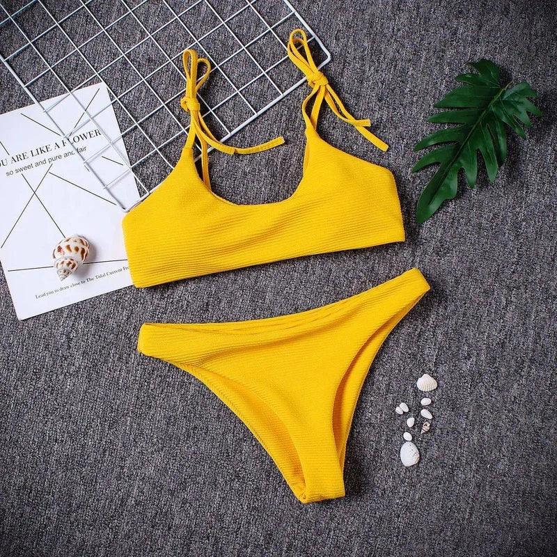 strapless low waist bikini-Yellow-5