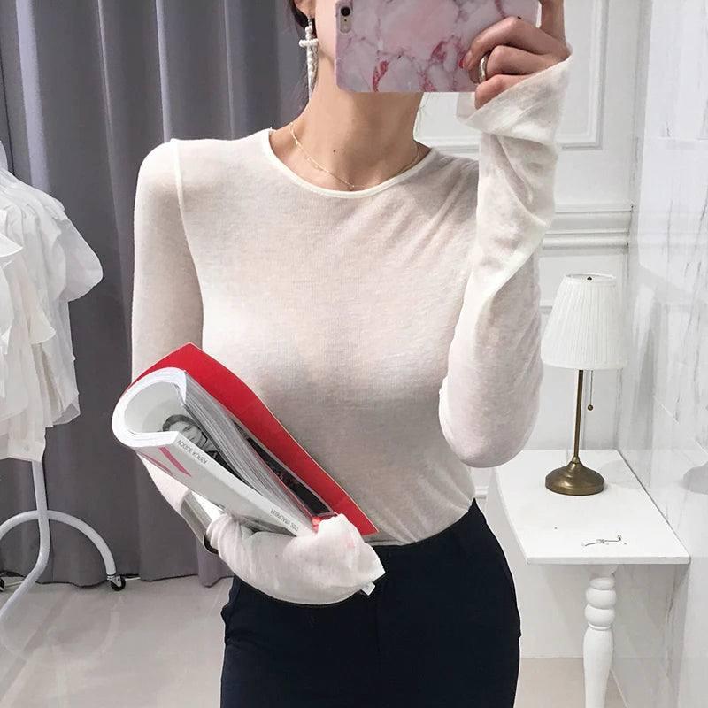 Shintimes Sexy Shirt Women T-Shirt Long Sleeve Korean Style-2