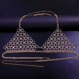 Shiny Sexy Bikini Set with Rhinestone Hollow Flower Body-Gold-5