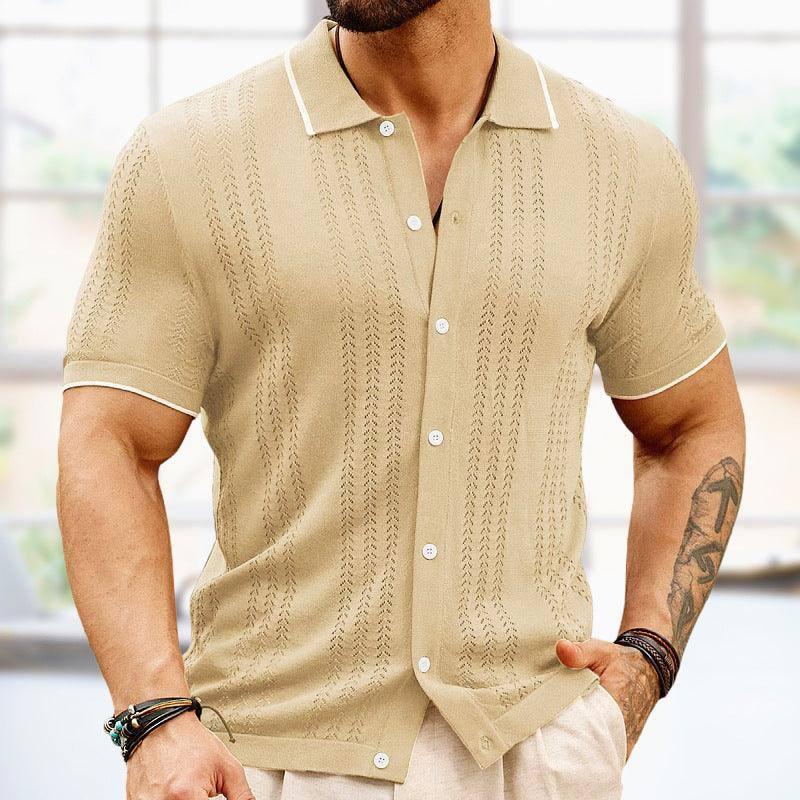 Short-sleeved Polo Shirt Summer Button Lapel Top Fashion Khaki / 3XL-Khaki-7