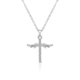 Simple Cross Diamond Angel Wings Pendant-Silver-3