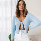 LOVEMI - Lovemi - Sky Blue Velvet Cardigan Coats Women Crop Tops