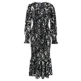 Slim-fit Temperament V-neck Belt Printed Dress Long Fish-LQ651 Black-6