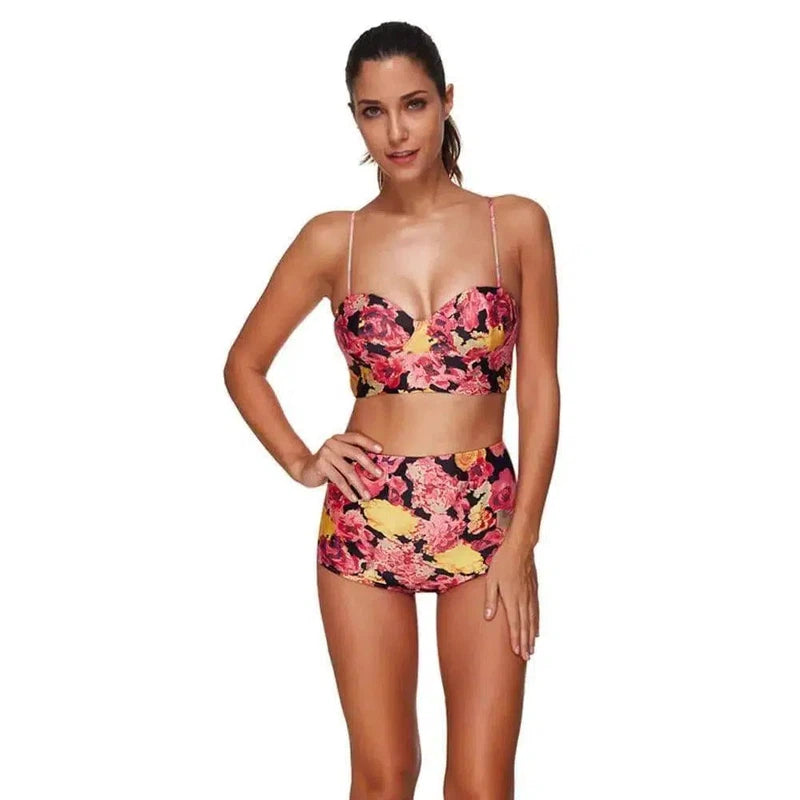 Floral High-Waist Bikini Set - Trendy Women's Swimwear-2