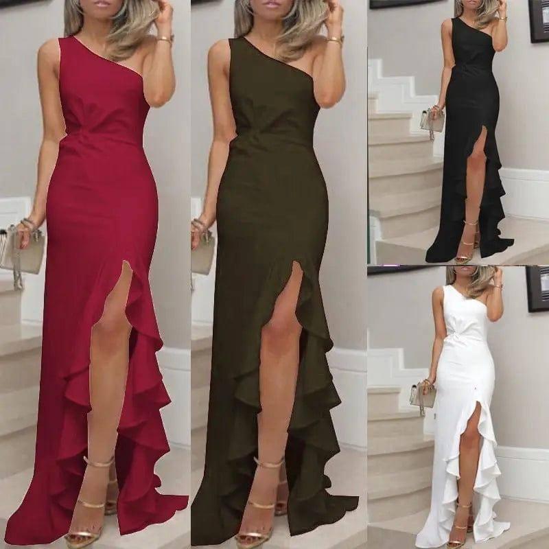 Slit Ruffled Large Evening Dress-1