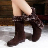 Snow Boots Mid-calf Faux Fur Plush Winter Women Boots-Brown-7