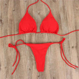 Solid color bikini-Red-5