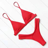 Solid Color Bikini Sexy Strappy Swimsuit-Red-9