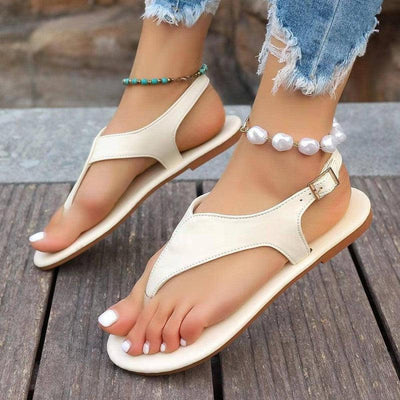 Solid Color Flip-Flops Sandals For Women New Buckle Flat-1