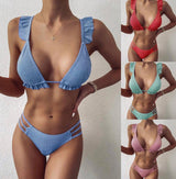 Solid color ruffle bikini-1