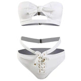 Solid Color Sexy Split Three-point Bikini-White-1