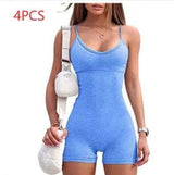 Spaghetti Strap Shorts Jumpsuit Sports Yoga Workout Tight-Blue-12