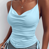 Spaghetti Strap Tops V-neck Camisole Shirts Women Summer-Sky blue-5