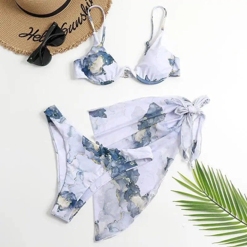 Split Printed Three-piece Swimsuit One-piece Bikini-5