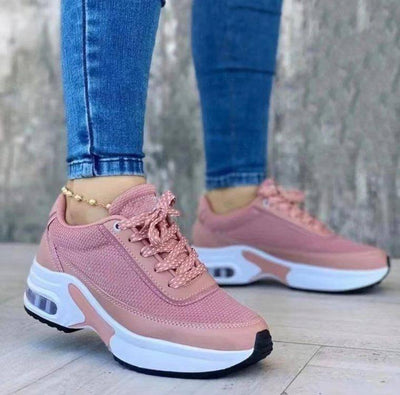 Sports Shoes Women SneakersThick Sole Breathable Casual Lace-Up Shoes-Pink-2