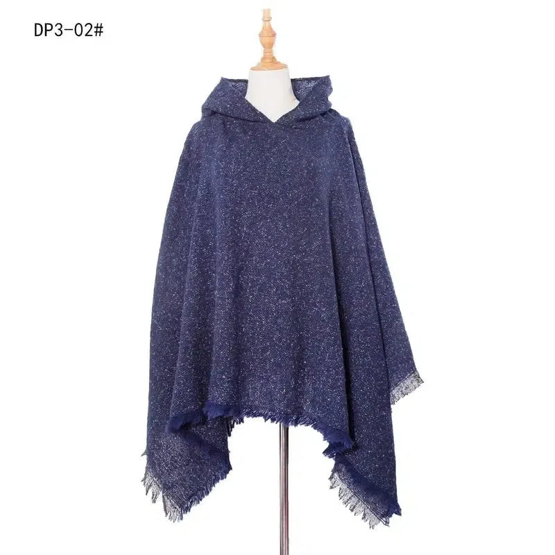 Spring Autumn And Winter Plaid Ribbon Cap Cape And Shawl-DP3 02 Navy Blue-25