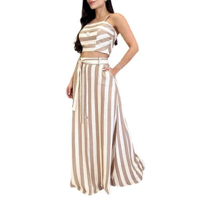 Striped Print Younger Skirt Suit Women-5