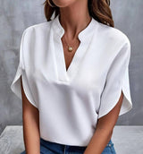 Chic Yellow Blouse - Trendy V-Neck Top-White-5