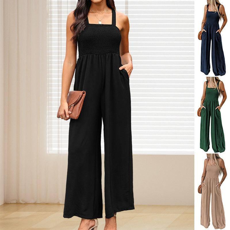 Summer Square Neck High Waist Jumpsuit Women's Backless Apricot / XL-1