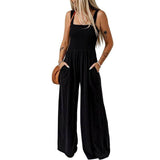 Summer Square Neck High Waist Jumpsuit Women's Backless Apricot / XL-Black-7